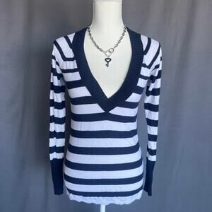 Striped navy v neck sweater